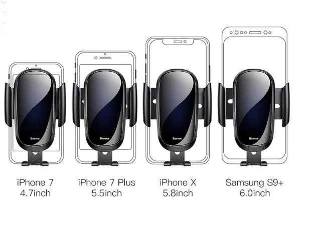 Universal smart car bracket holding smartphone, showing adjustable gripping arms in silvery metallic finish