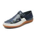 Women's plus size flat heel sandals with toe cap and hollow breathable design in blue colour