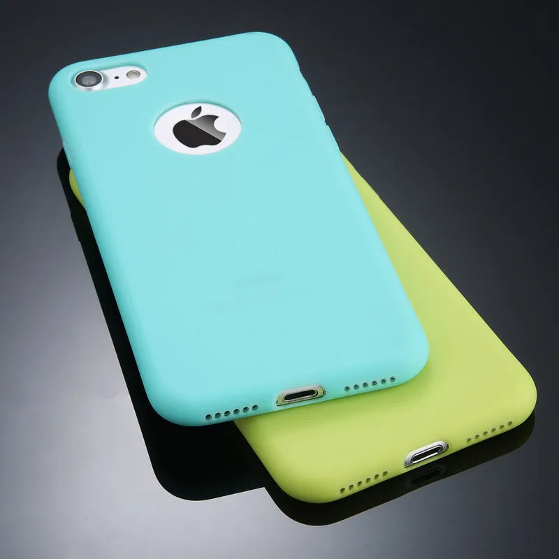 Candy colour soft silicone TPU back cover case for iPhone on a table