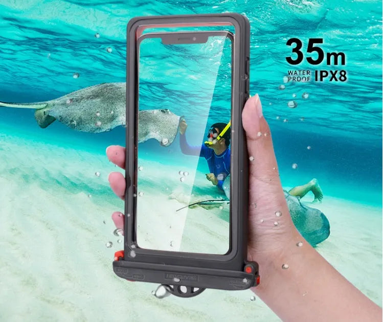 Grey touch screen waterproof phone bag 18.5x9cm for river rafting outdoor use