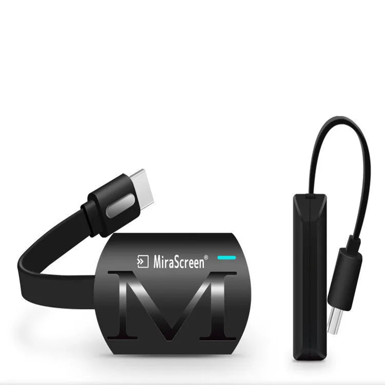 Black USB HDMI dongle for screen mirroring smartphones to TV, measuring 52mm by 26mm.