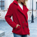 Women's loose lapel fluffy button coat in polyester available in multiple colours and sizes