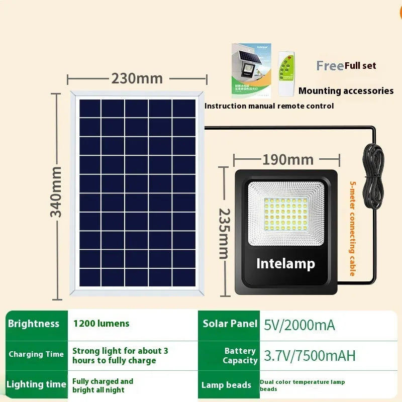 Outdoor solar-powered LED courtyard light with waterproof IP65 rating for garden path or patio.