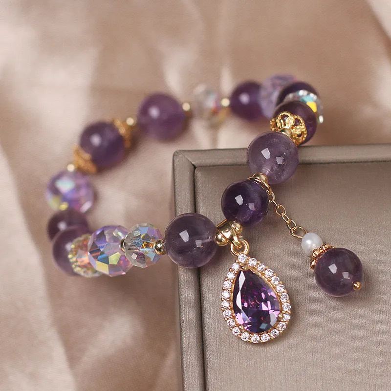 Purple amethyst bracelet for women with micro inlay crystal setting
