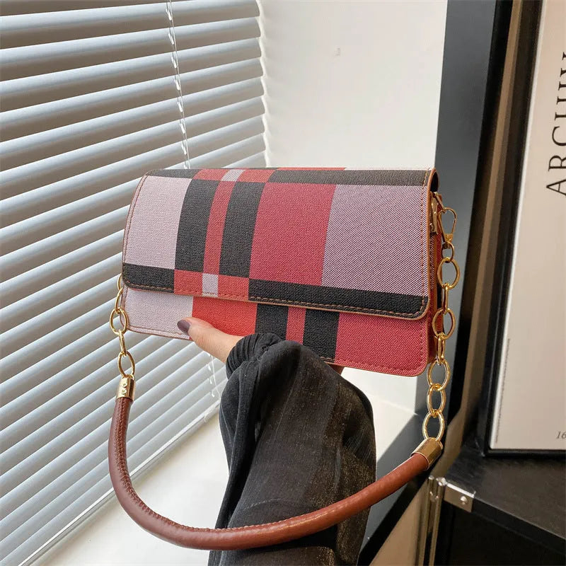 One-shoulder portable underarm small square bag in soft PU with colour contrast patchwork, available in multiple colours