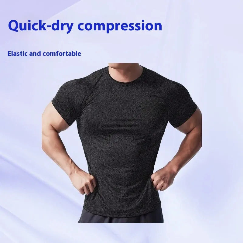 Men's tight stretch quick-dry polyester t-shirt in black, available sizes S to 3XL