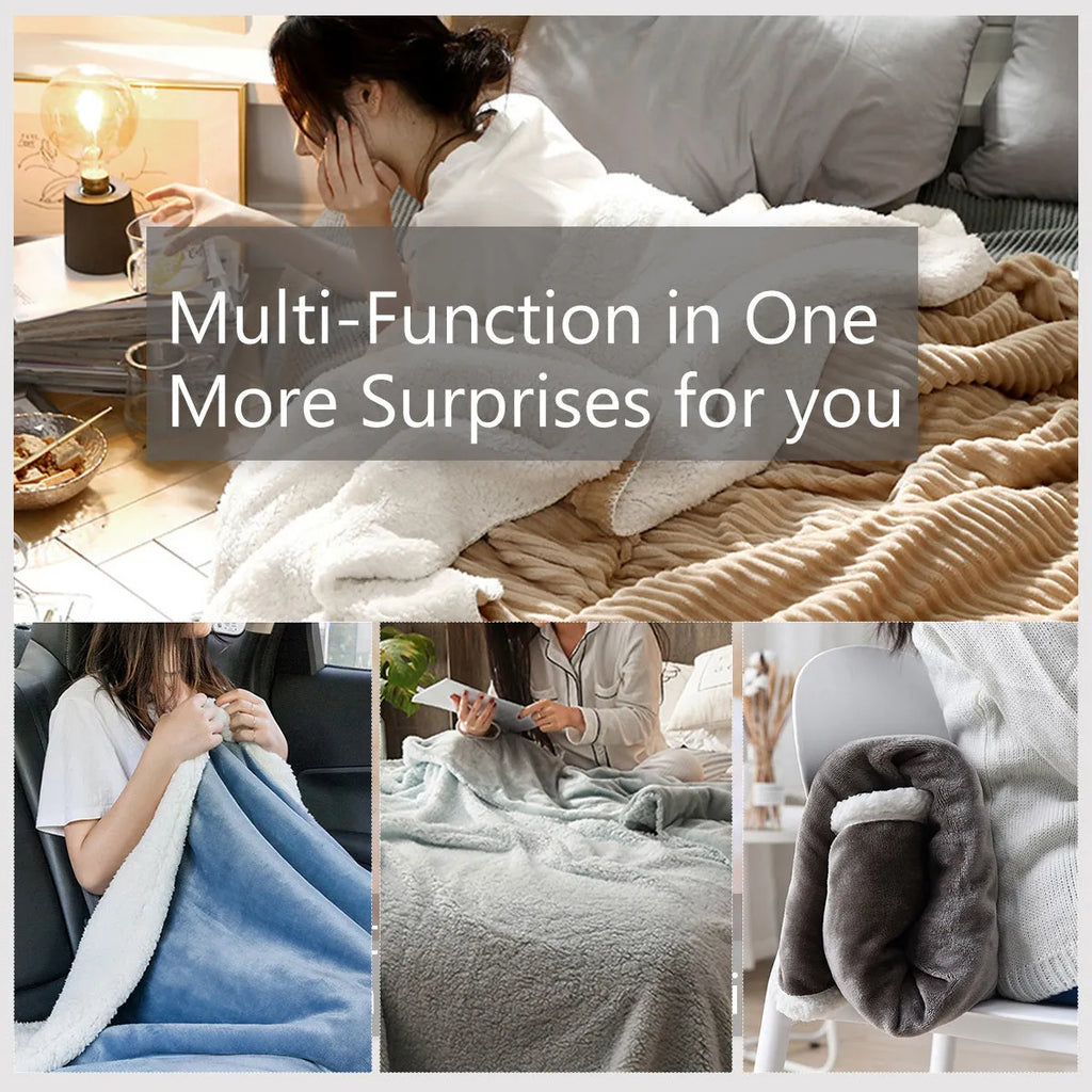 Black Sherpa fleece blanket with lamb wool pattern
