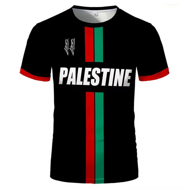 Black and white football t-shirt with 3D printed design showing dimensional patterns on regular fit garment