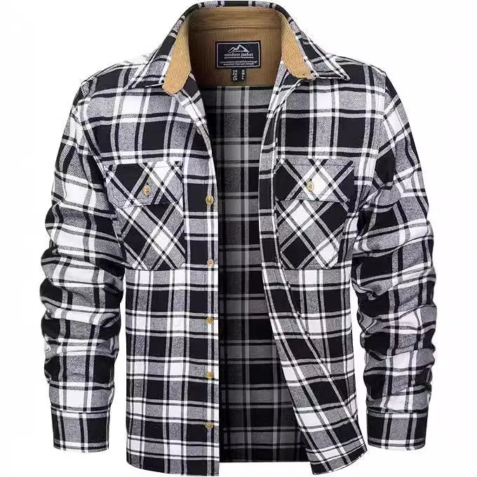 Men's flannel button shirt with plaid pattern in extended sizing options
