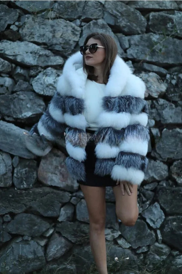 Women's loose artificial fur hooded coat in brown colour, street fashion style