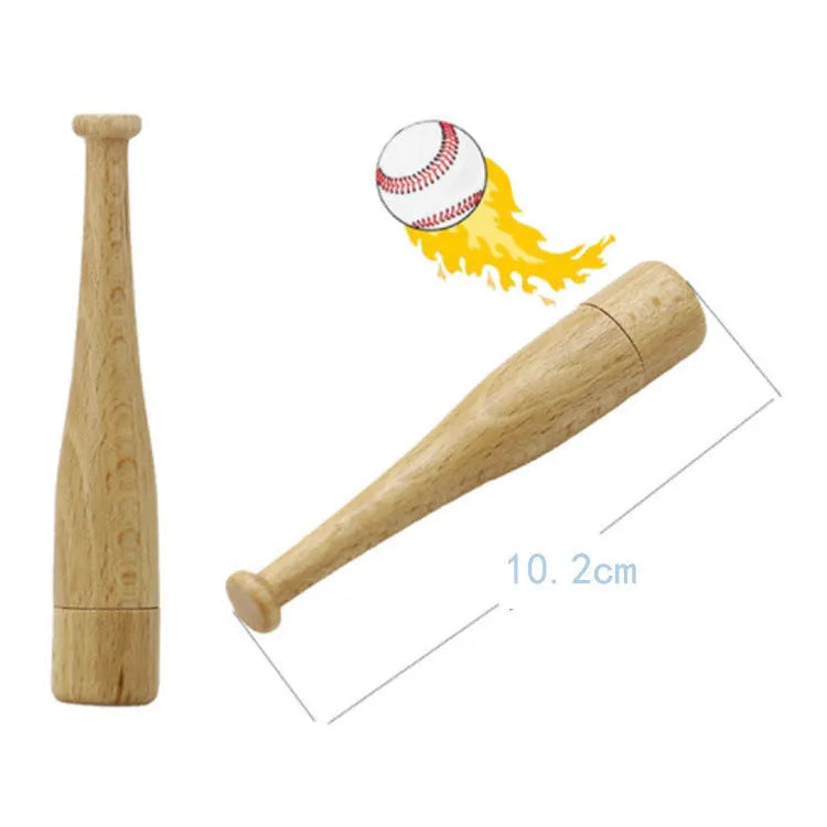 Wooden baseball bat USB flash drive with creative design and USB connector on a light background.