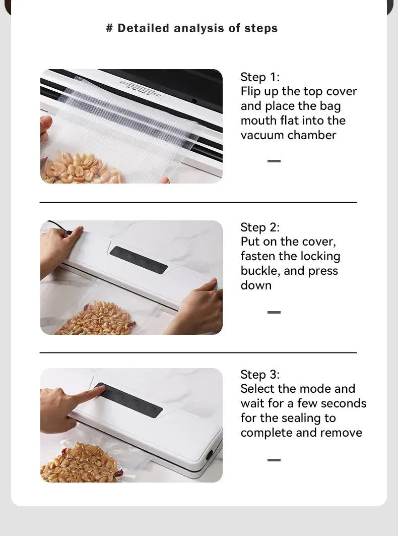 Compact white automatic vacuum sealer machine for household food preservation