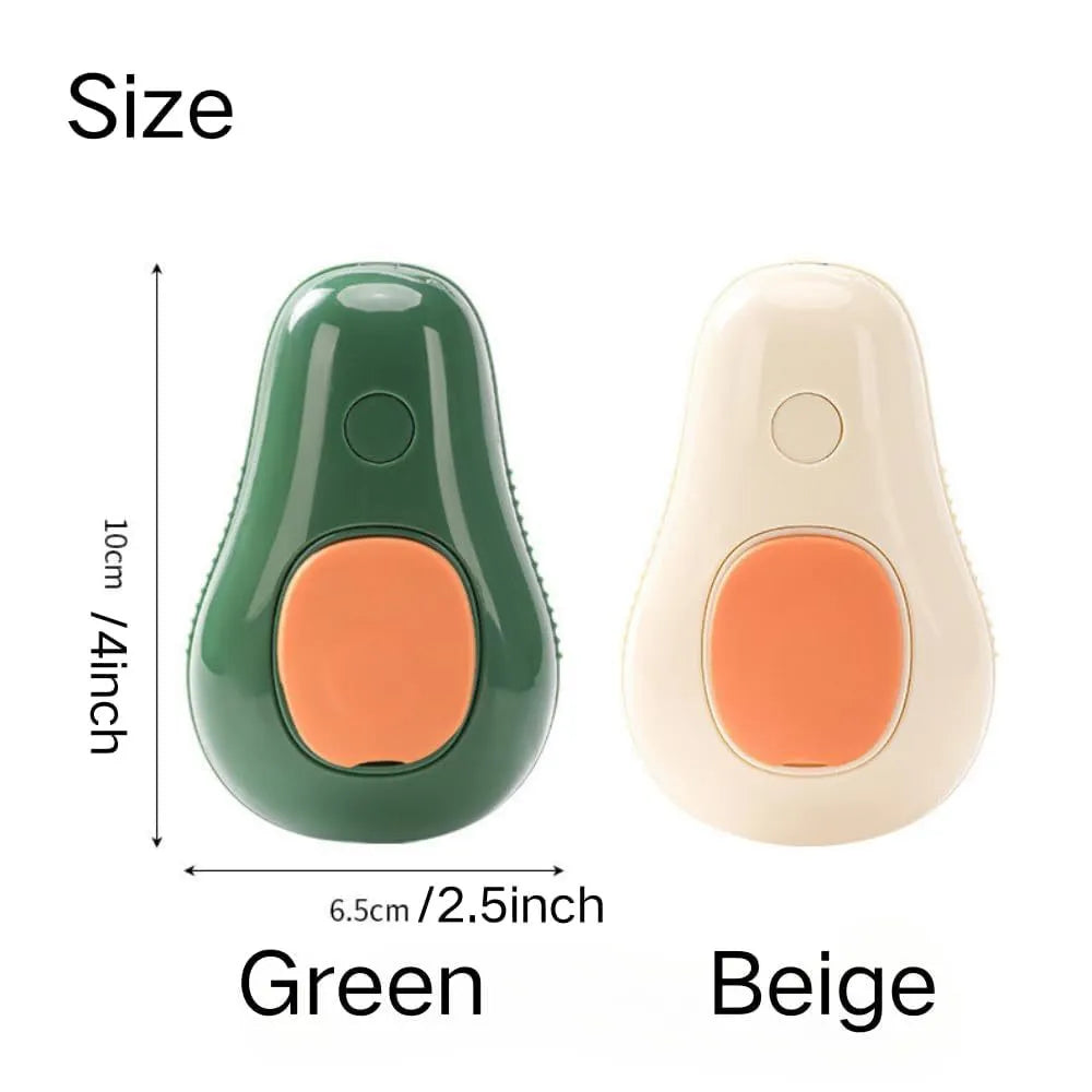 Green and white rechargeable cat steam brush with silicone teeth for grooming and massage.