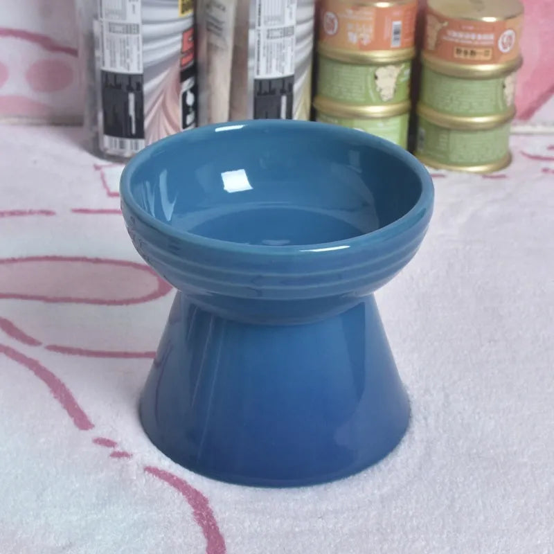Black ceramic pet bowl with high neck protector and anti-tumble base design
