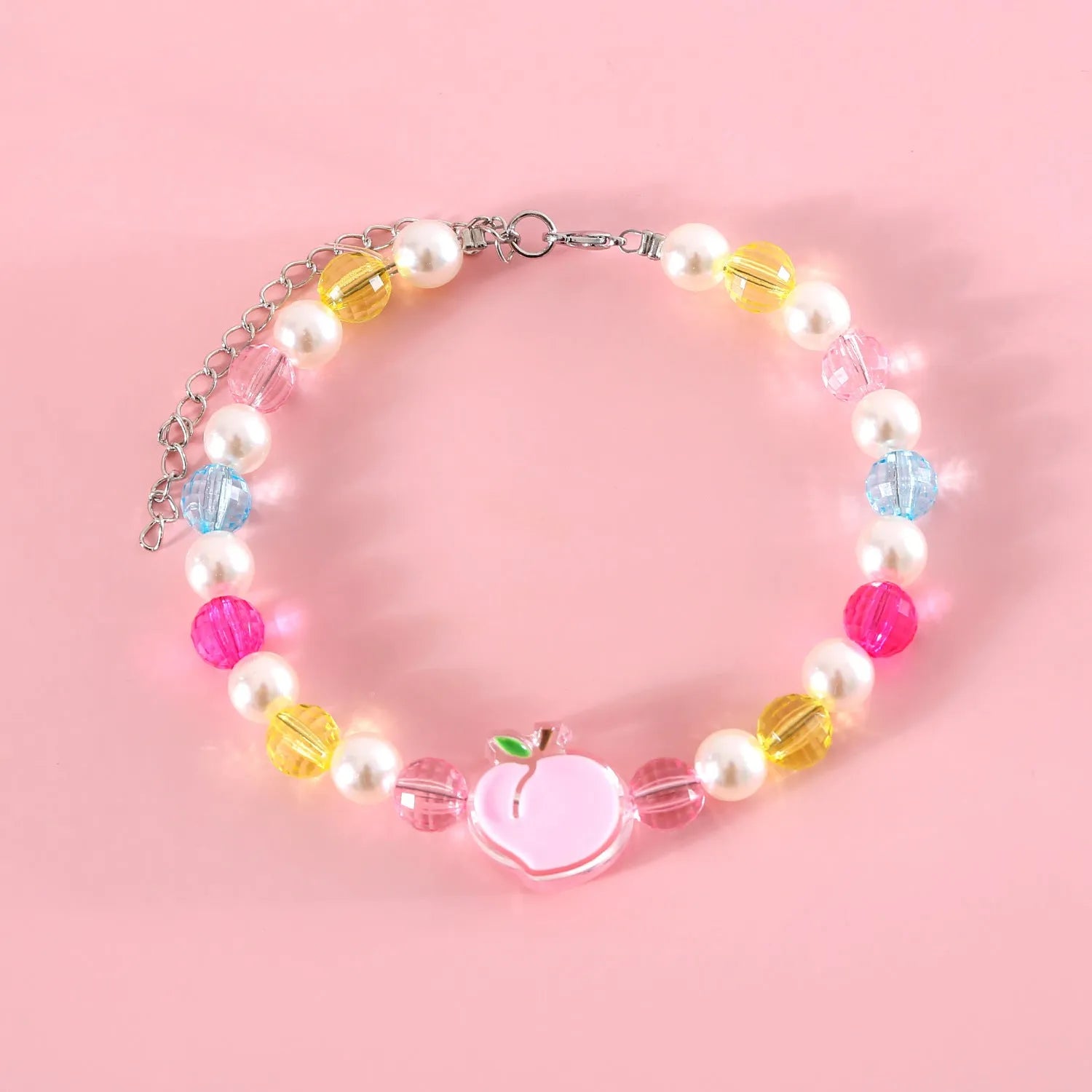 Colorful plastic bead cat necklace in peach rainbow or small flower pattern for pets