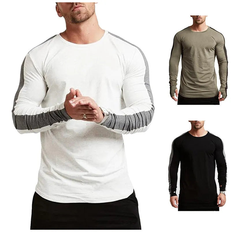 Men's long-sleeved modal T-shirt, slim fit, round neck, plain design, white grey black green, sizes M-XXL