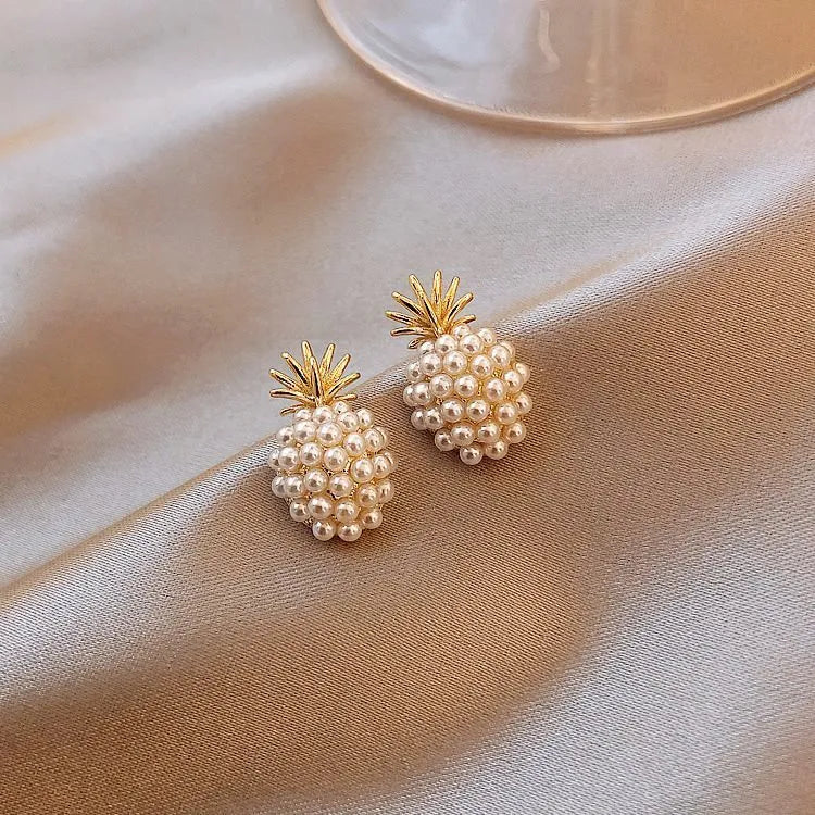 Korean style women's fruit-themed earrings in alloy with electroplated gold, silver, pearl flower, and starfish pearl finishes.