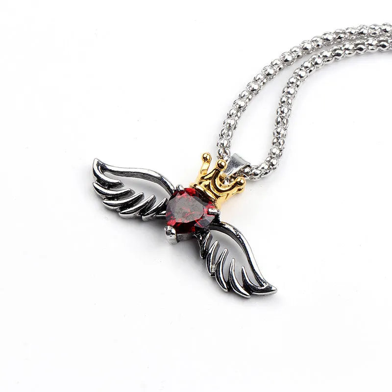 Men's vintage black widow spider pendant necklace with red crystal detail on zinc alloy link chain