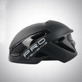 Road bicycle safety helmet in black with ventilation holes, adjustable buckle, and high density EPS foam and PC shell