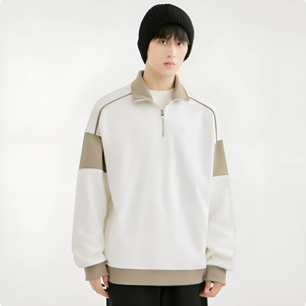 Men's hooded corduroy rabbit fur sweater with drop shoulder design and loose lapels