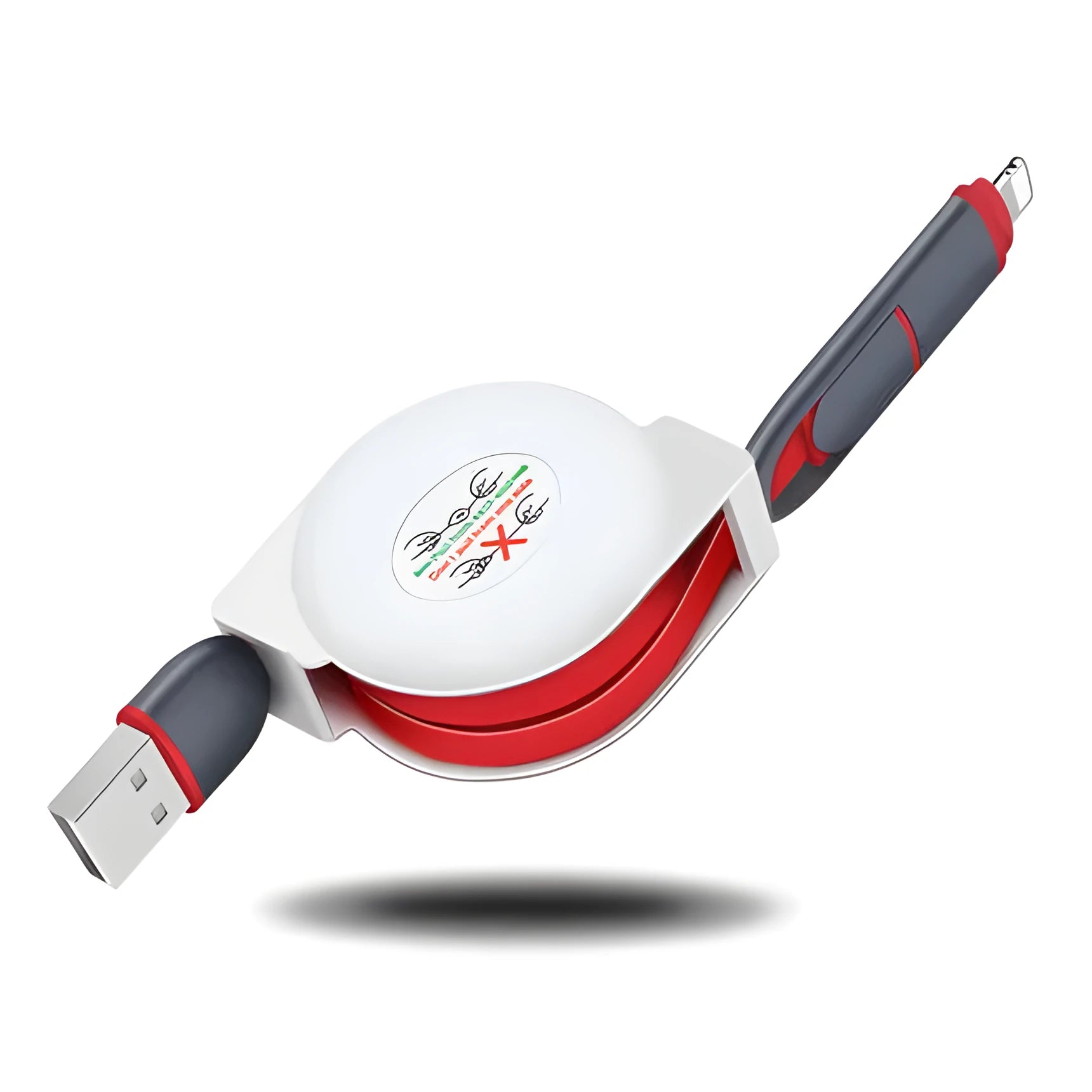 Telescopic 3-in-1 charging cable extended to 120 cm length showing TPE wire and titanium alloy connectors