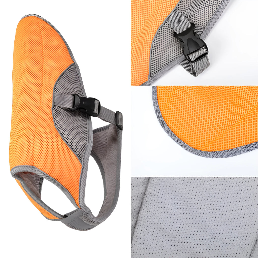 Summer dog cooling vest in Blue with cool-sensing fabric, breathable mesh and cotton filling