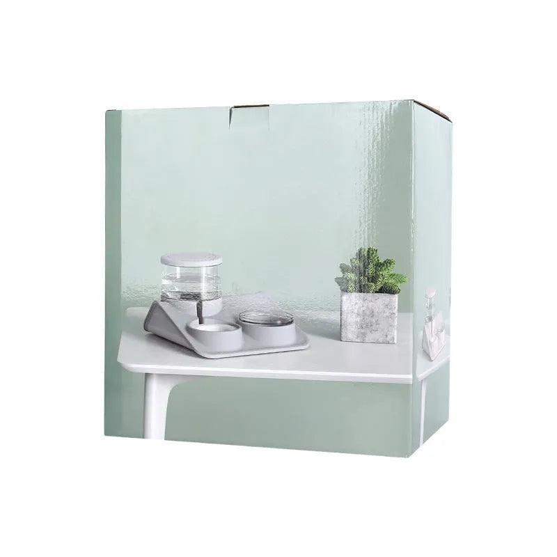 Pet feeder double bowl automatic drinking fountain for dogs and cats, PP PET, 32x30.5x19.5cm, blue colour option