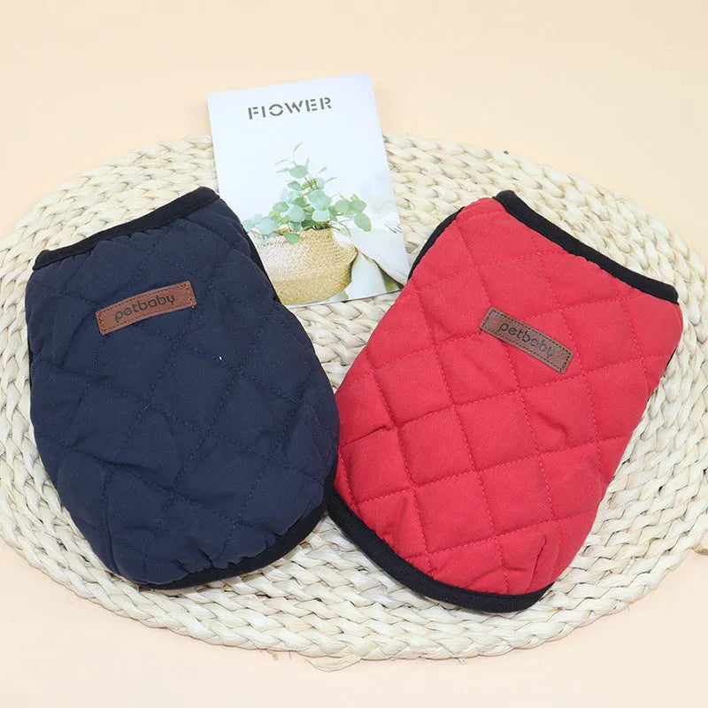 Cotton sleeveless dog vest in Apricot, Blue or Red, sizes XS to XXL with 20-45cm back length