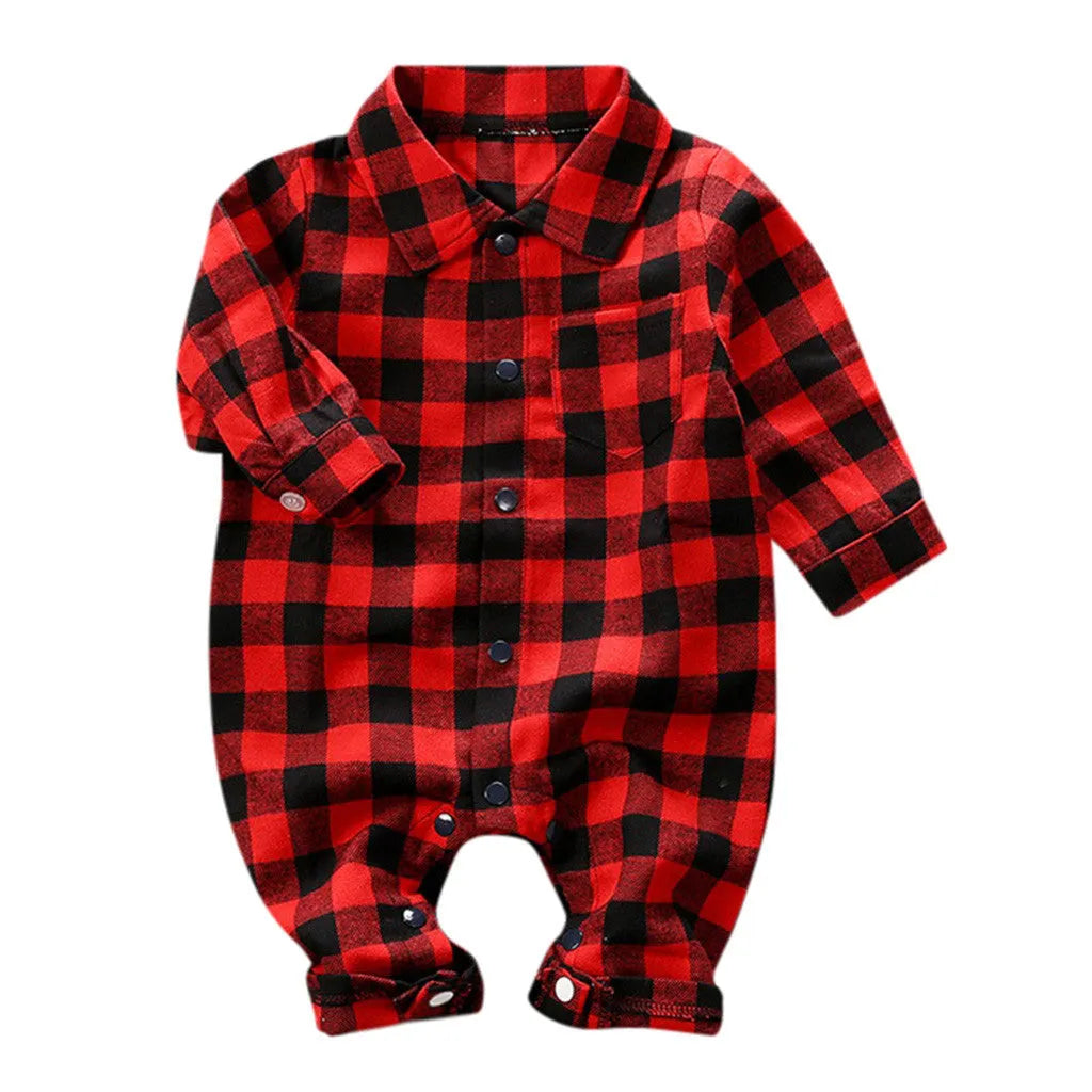 Baby striped plaid onesie jumpsuit for newborn in green colour with long sleeves