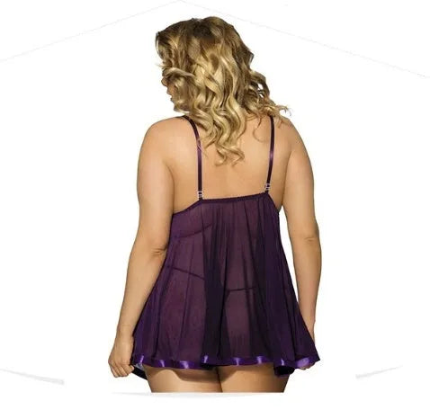 Women's seamless lace and mesh lingerie sleepdress in black, available in big code sizes up to 6XL