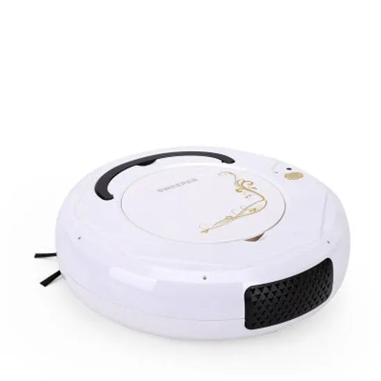 Lazy Smart floor sweeping robot vacuum cleaner in black, blue, or white on a hard floor.