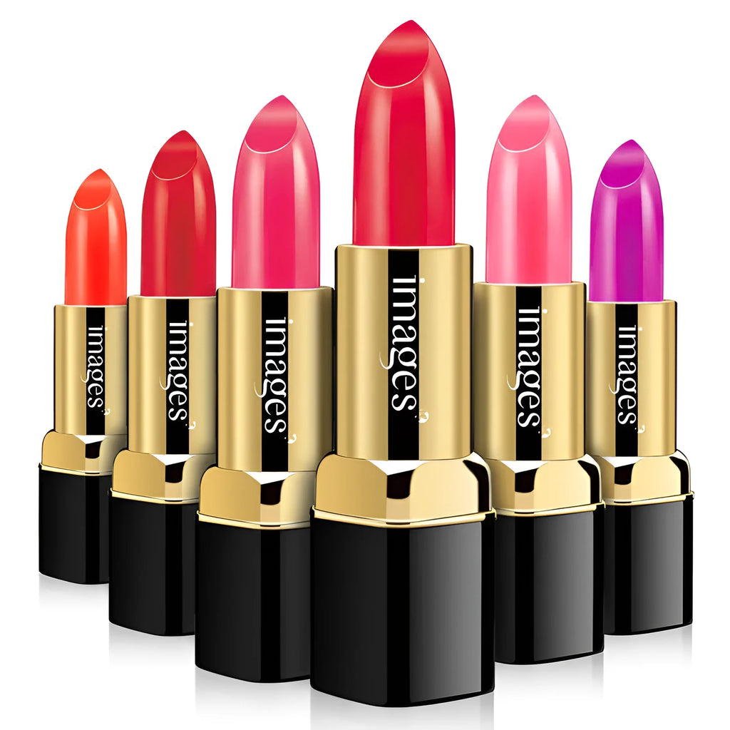 3.8g moisturising lipstick lip gloss in a compact case, available in 10 colours including Coral Red and Classic Red.