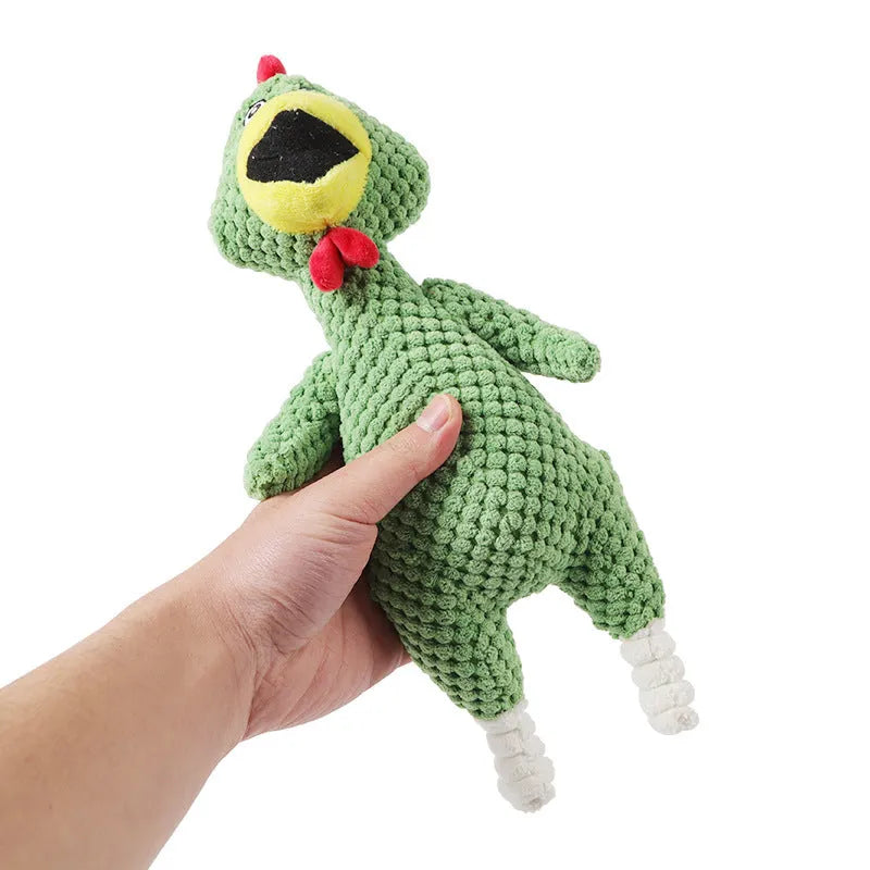 Pineapple velvet squeaking chicken pet toy in green, pink, yellow colours, 35cm length