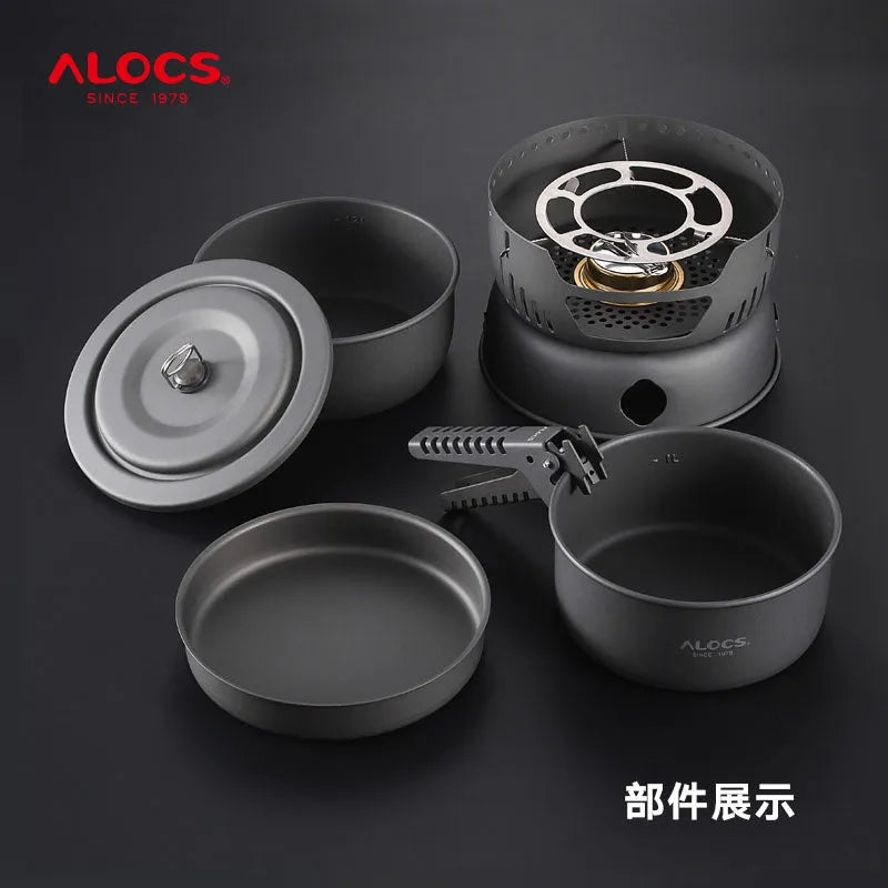 Alocs lightweight aluminium outdoor cookware set with pot and lid for camping