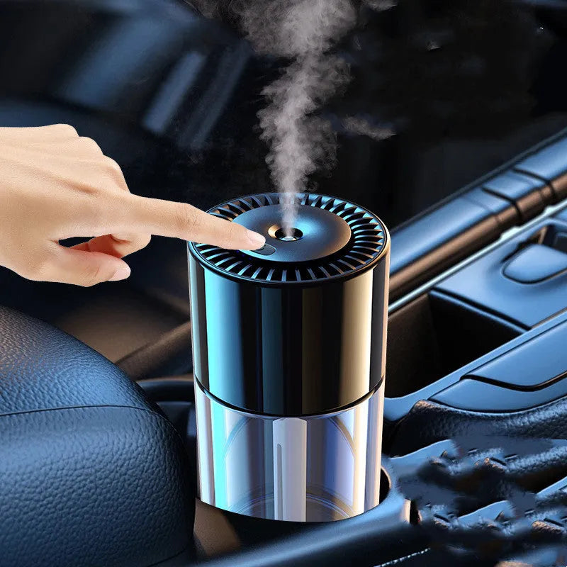 Glass AI intelligent spray perfume humidifier on a desk with USB cable.