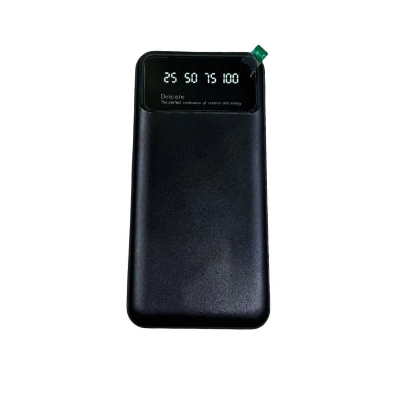 Ultra-thin black power bank showing compact design with 10000mAh capacity