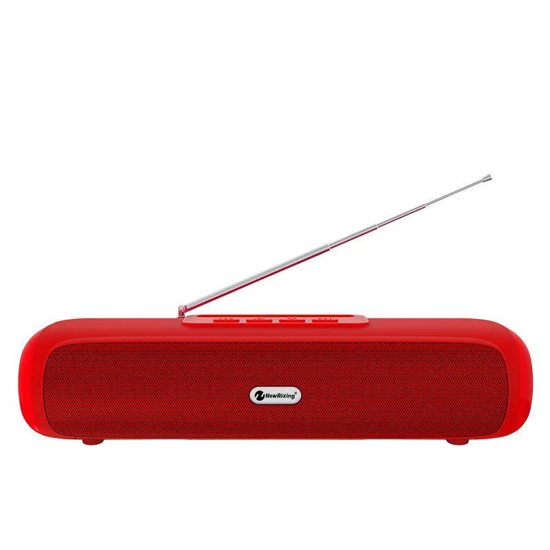 Desktop wireless long strip radio subwoofer in black, blue, red, or silver grey colour options