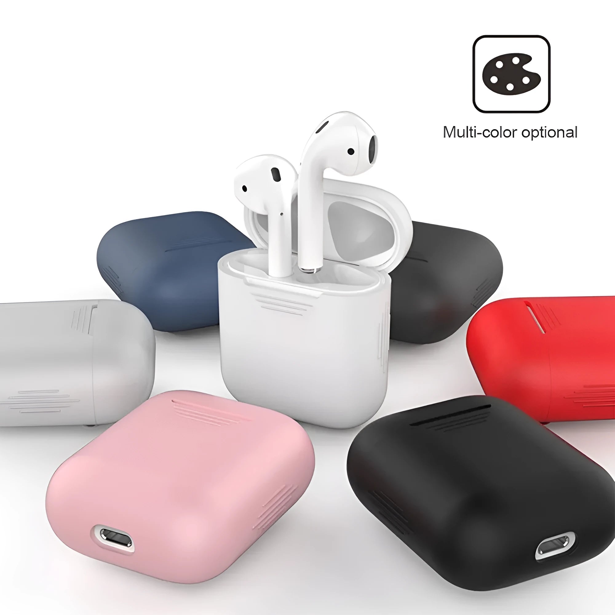 Silicone shockproof case for AirPods with anti-lost rope in five colour options