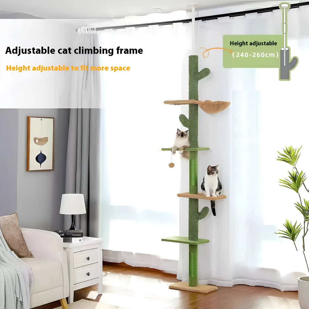 Solid wood cat climbing frame with integrated scratch board and toy measuring TT 40x25x240-260cm