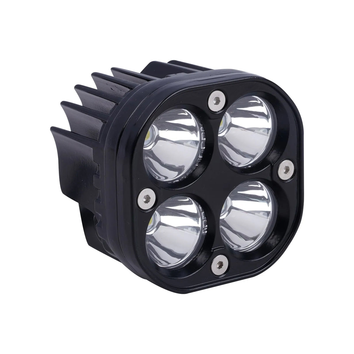 Four-eye clover spotlight headlight with aluminium base plate for vehicle modification.