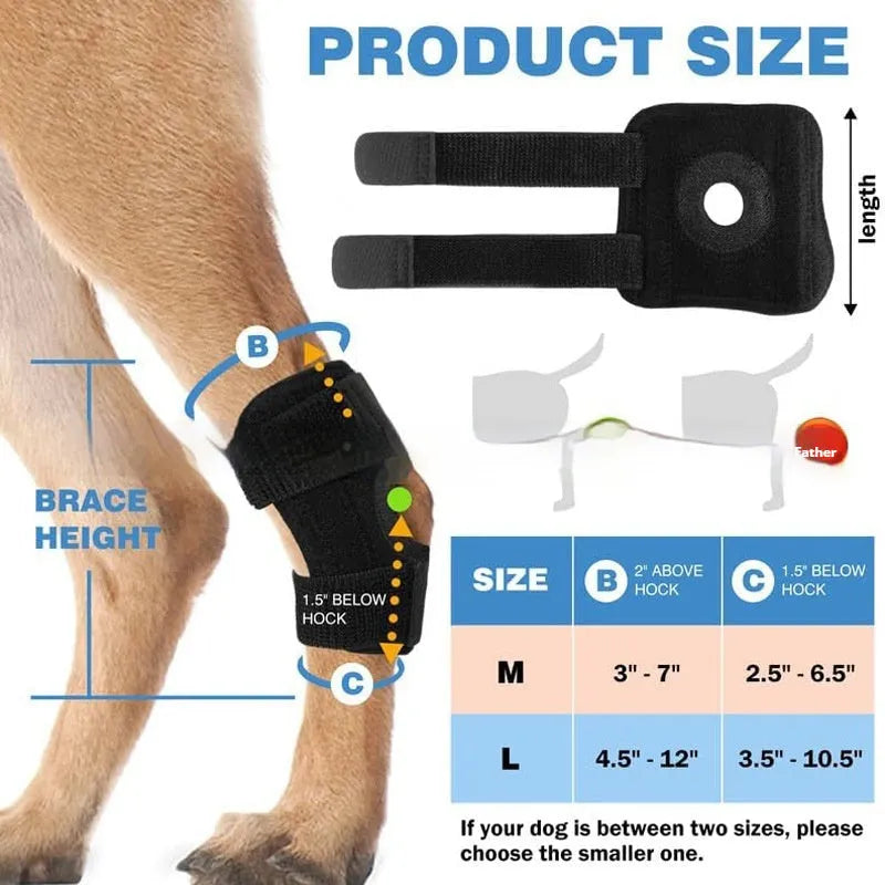Black polyester dog leg guard or knee brace for ACL and joint injury support.