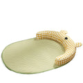 Green and yellow four-season dog cooling mat and pet bed in four sizes for small to extra-large dogs and cats.