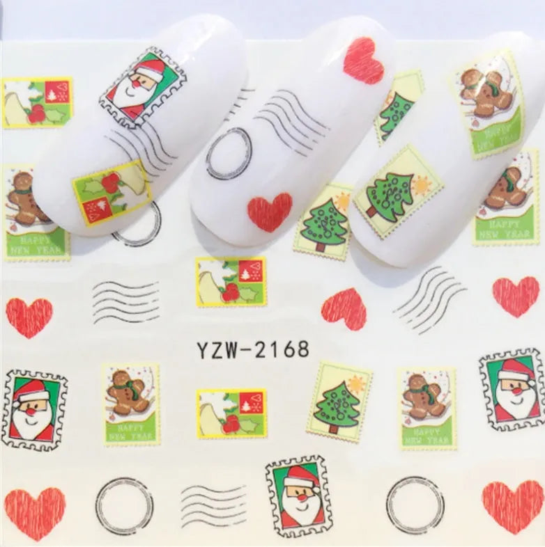 Christmas water transfer nail sticker sheet with festive designs and full coverage patterns
