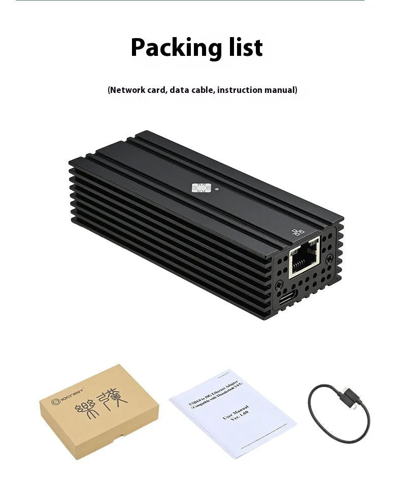 Black Leyu USB4 to 10 Gigabit Ethernet adapter with 20cm cable showing RJ45 port