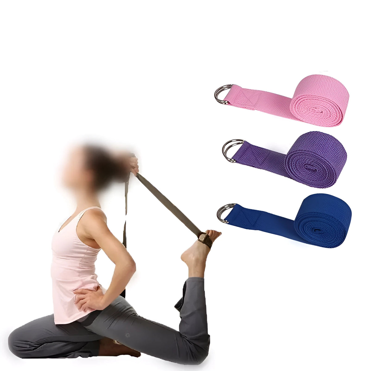 Cotton yoga stretching strap in black, adjustable length 183 cm for flexibility exercises