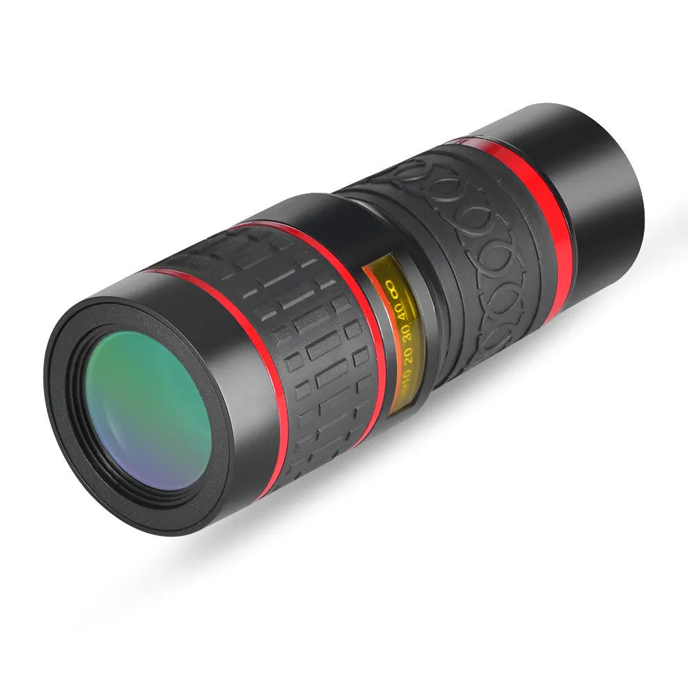 20x magnification mobile phone telescope lens with universal mounting clip on a smartphone