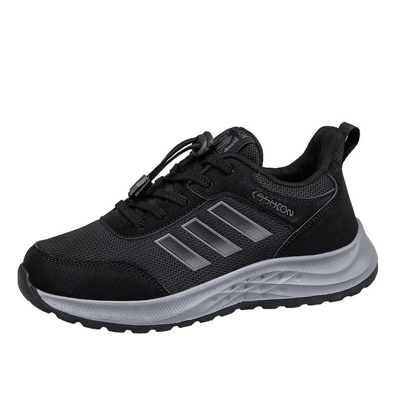 Breathable mesh mom shoes with elastic bands and non-slip sole in purple and black colours