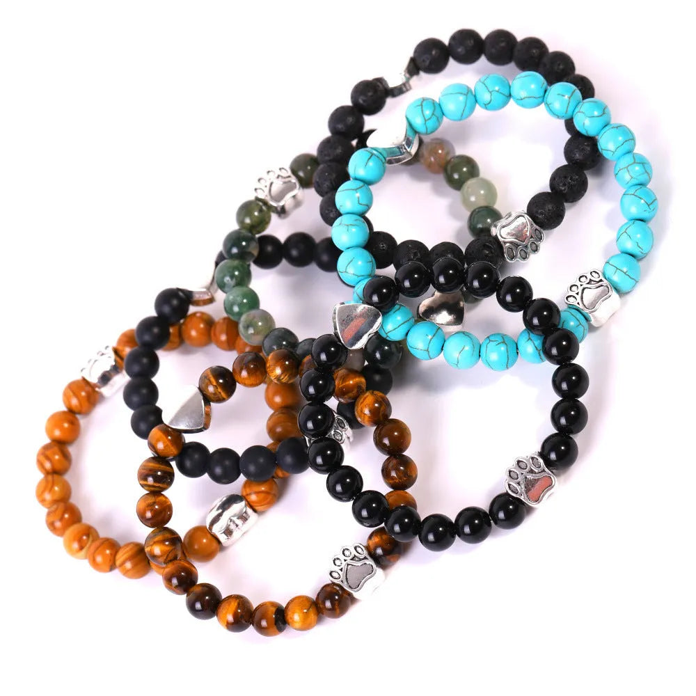 Tigereye Indian agate dog's paw beaded bracelet with geometric design