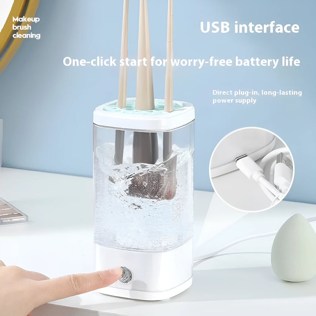 Automatic makeup brush cleaning machine with storage box USB charging 8000 rpm cup brush design grey