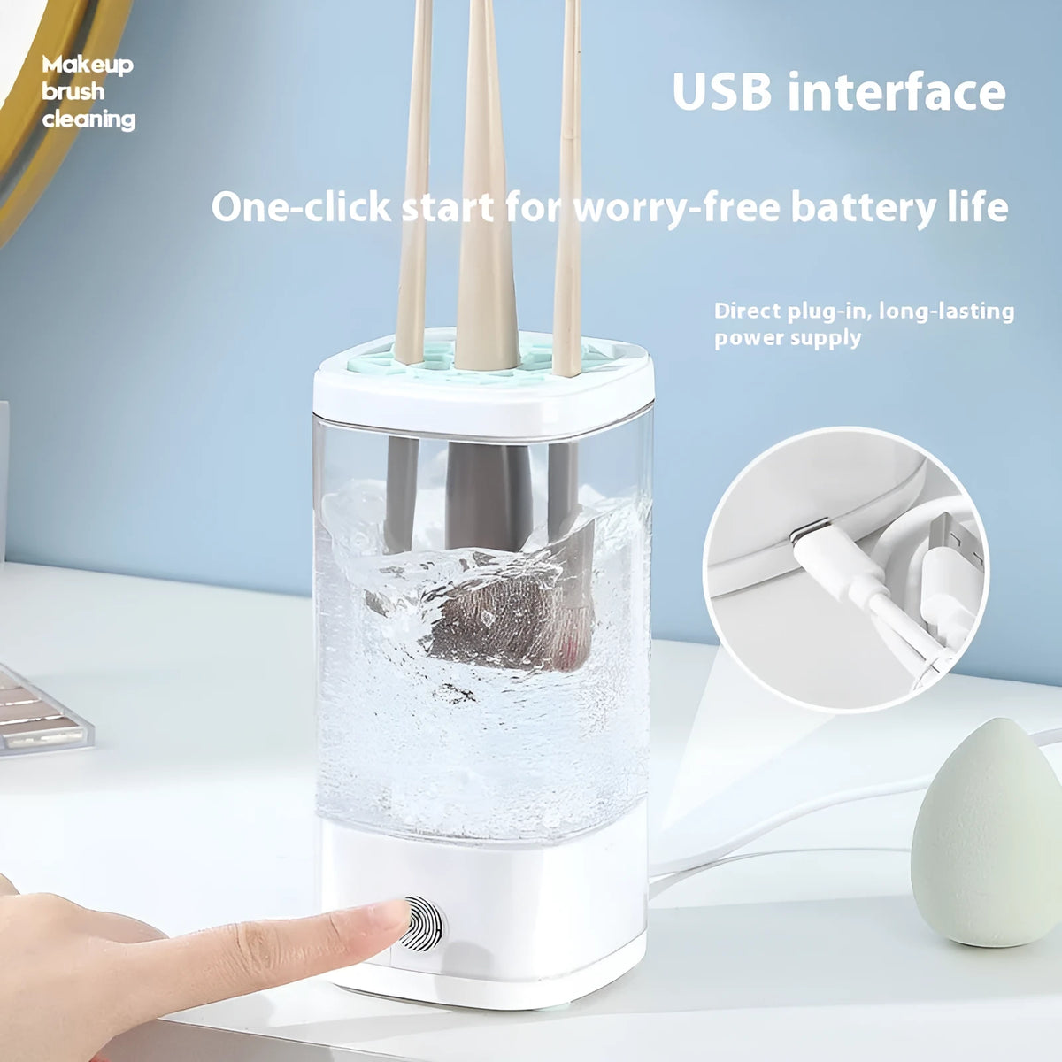 Automatic makeup brush cleaning machine with storage box USB charging 8000 rpm cup brush design grey